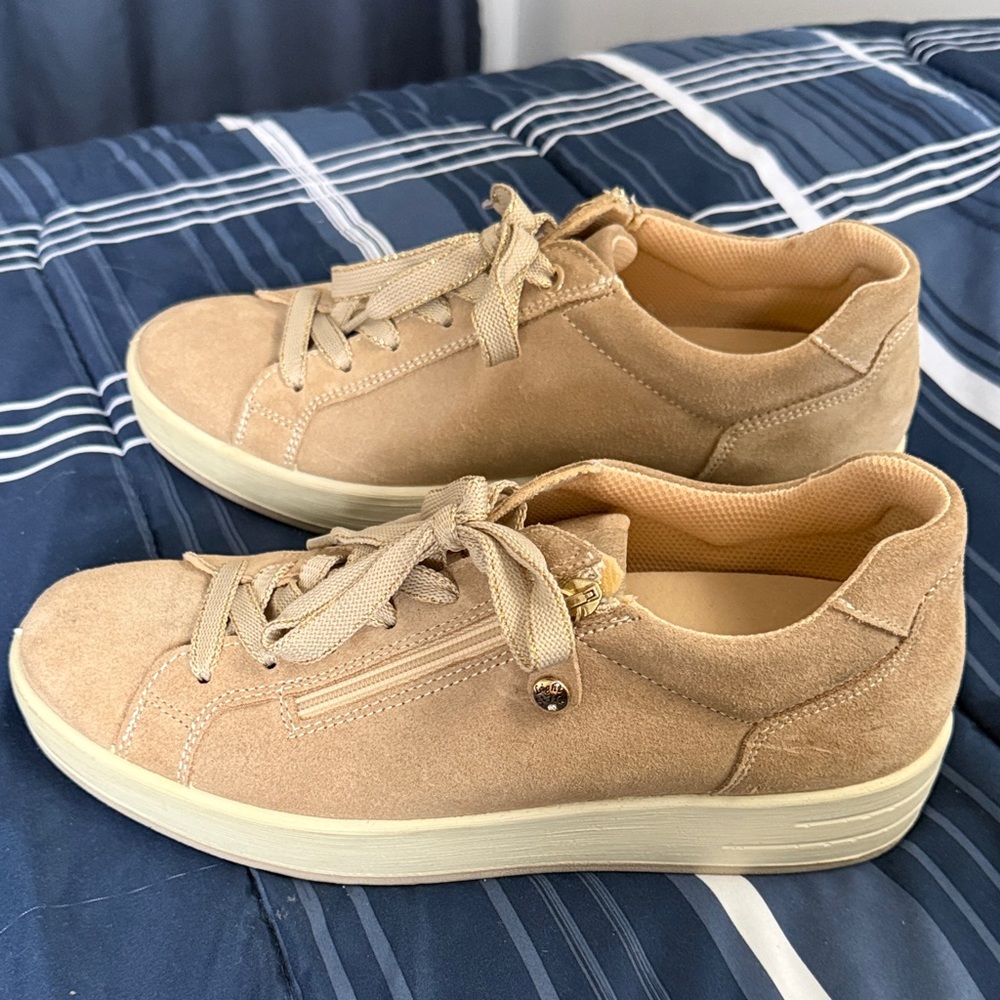 Suede Lace-Up Sneakers in Beige